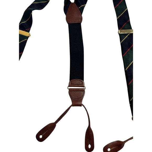 Mens Huntington Suspenders With Leather Loops & Adjustable Straps Navy & Striped - Picture 7 of 9